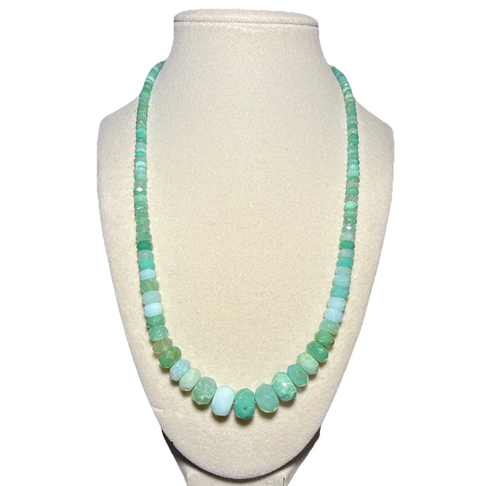 Jay King Green Opal Sterling Silver‎ Graduated Beaded Necklace J12-11